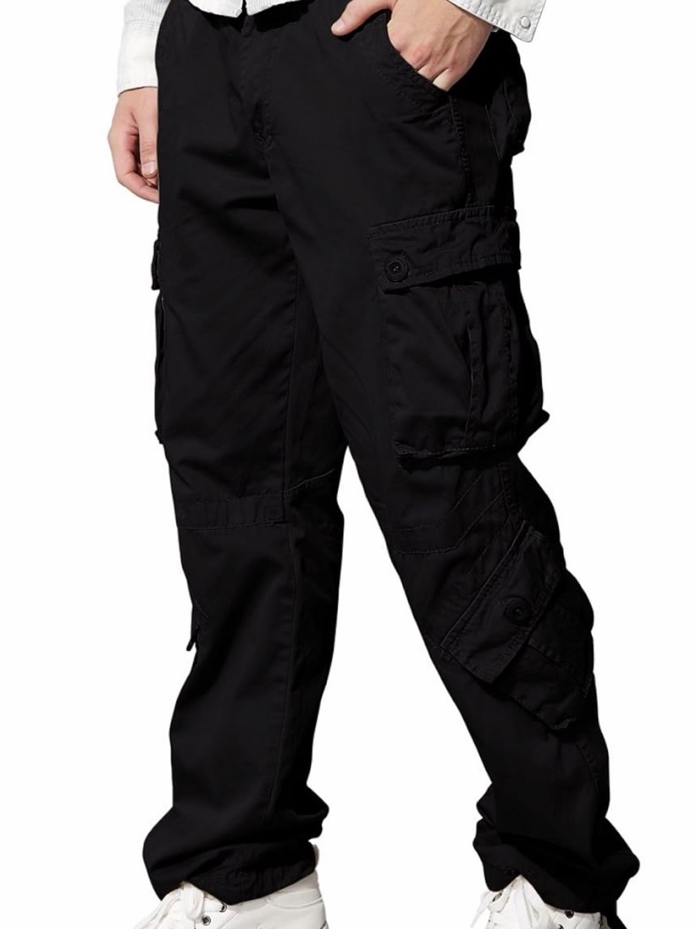 Match Black Cargo Pants with Utility Pockets